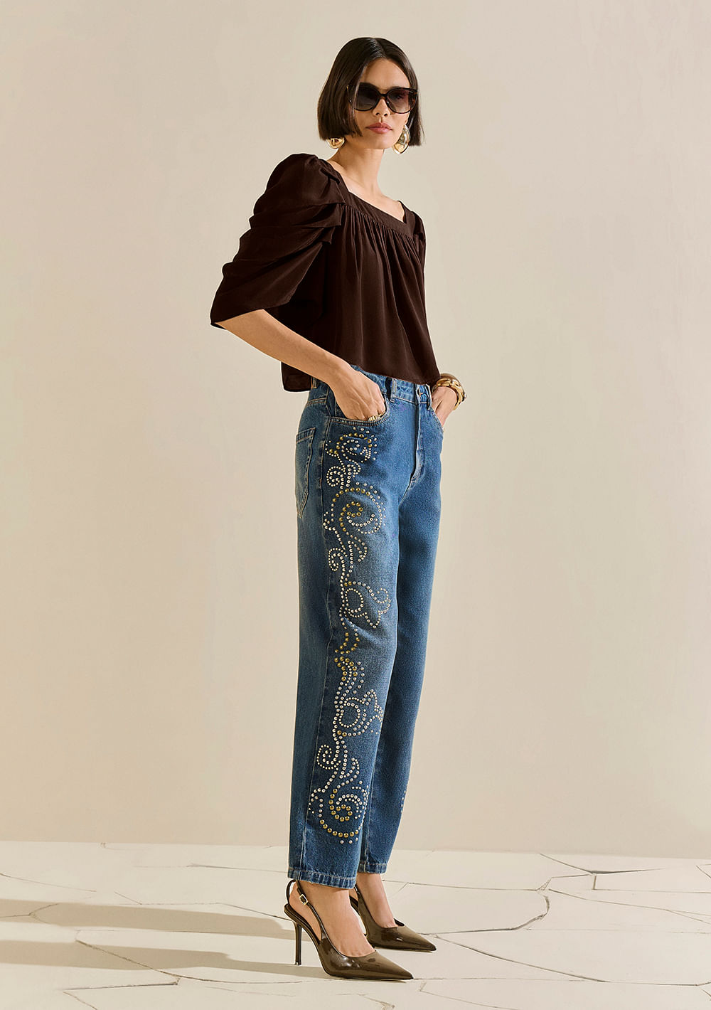 Calça Morena Rosa Reta Alta Azul